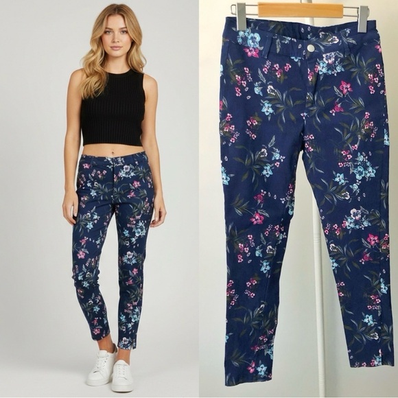 Lily Morgan Pants - Lily Morgan Floral Colorful  Casual Medium Rise Pencil Trousers Pants. Small